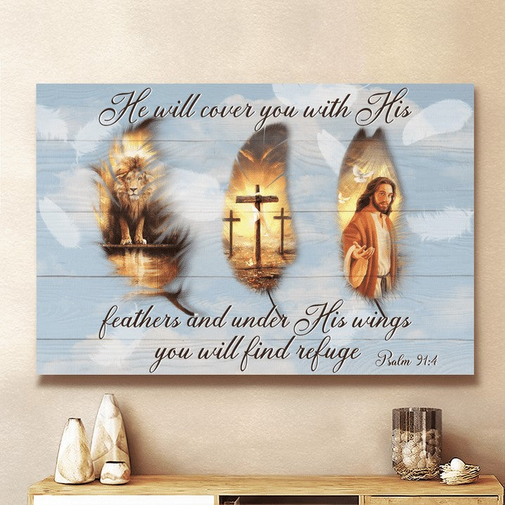 He Will Cover You With His Feather Jesus Canvas Wall Art – Jesus Canvas Pictures – Christian Wall Posters