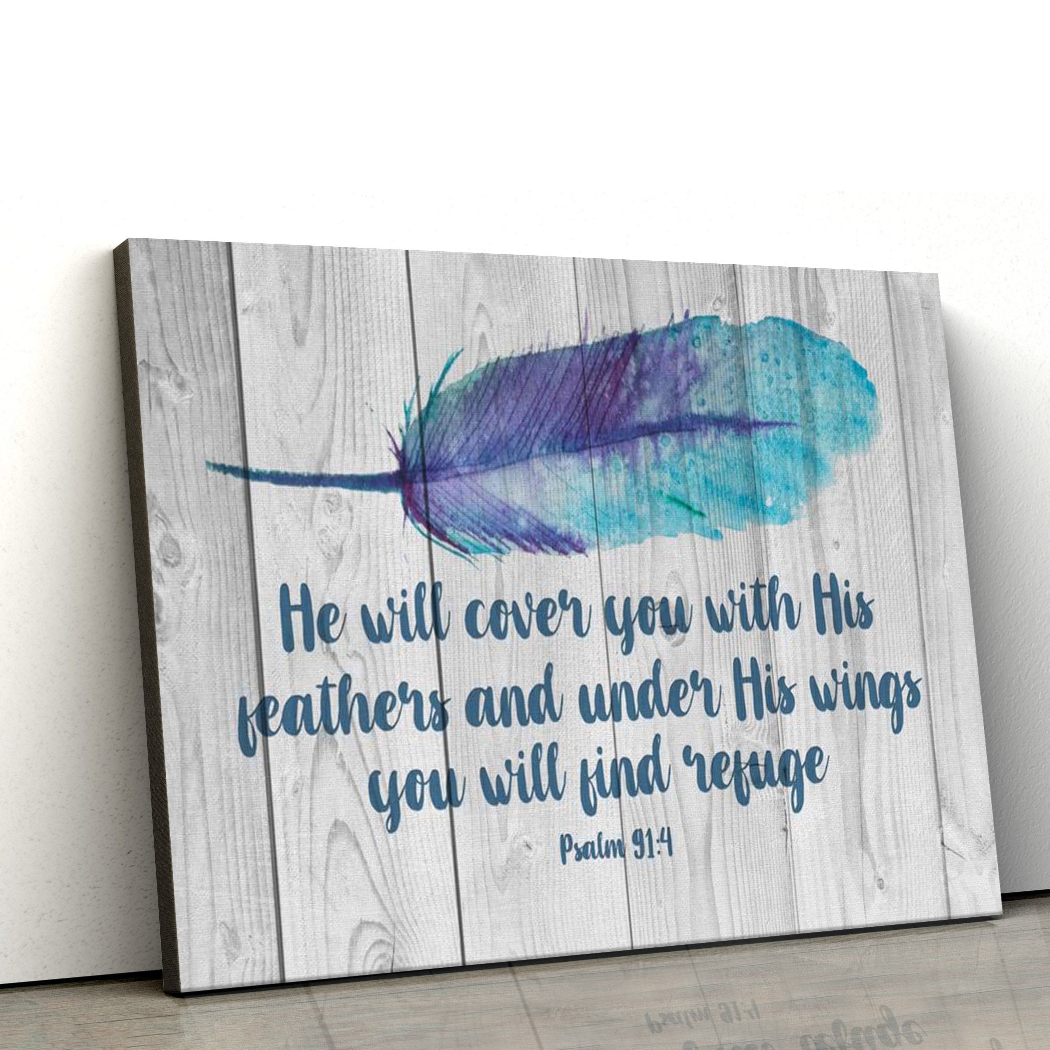 He Will Cover You With His Feathers Psalm 914 Bible Verse Wall Art Canvas – Christian Art Gift