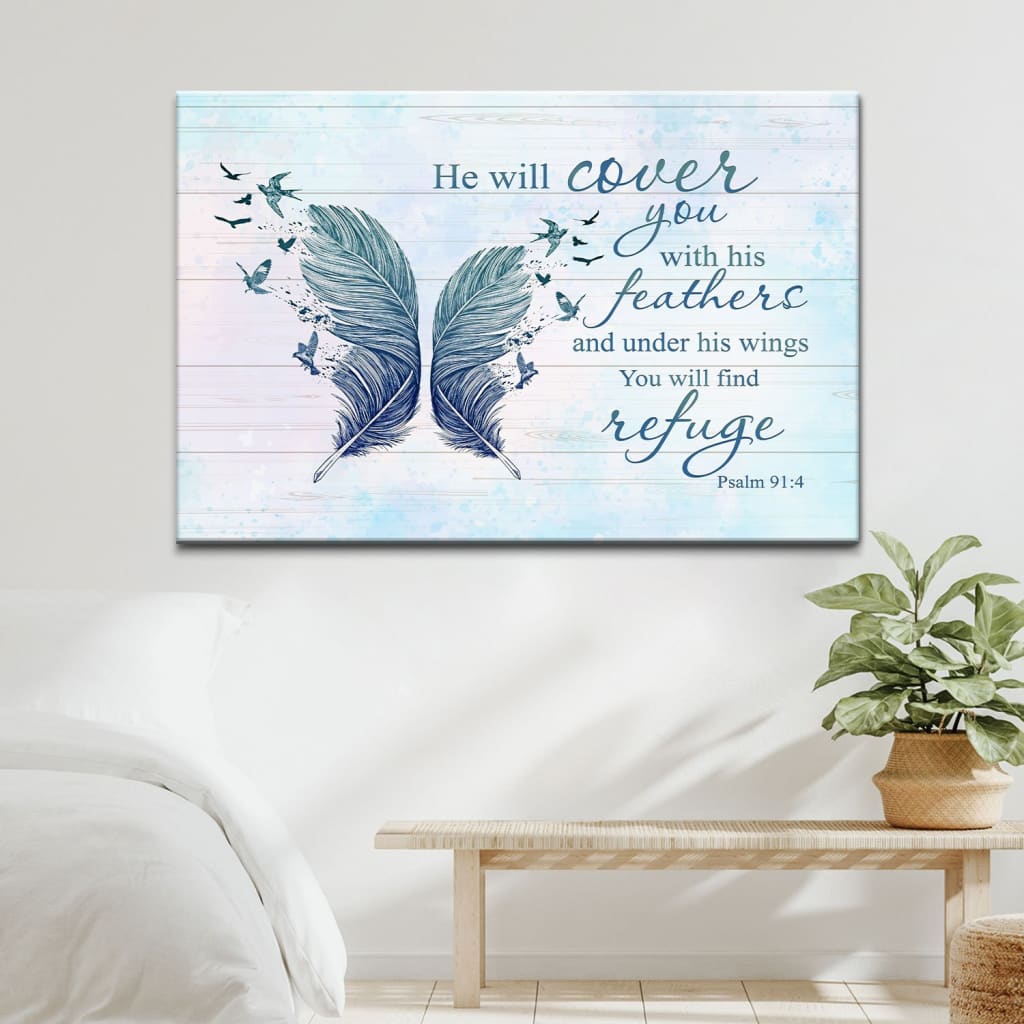 He Will Cover You With His Feathers Psalm 914 Bible Verse Wall Art Canvas_9138 – Religious Wall Decor