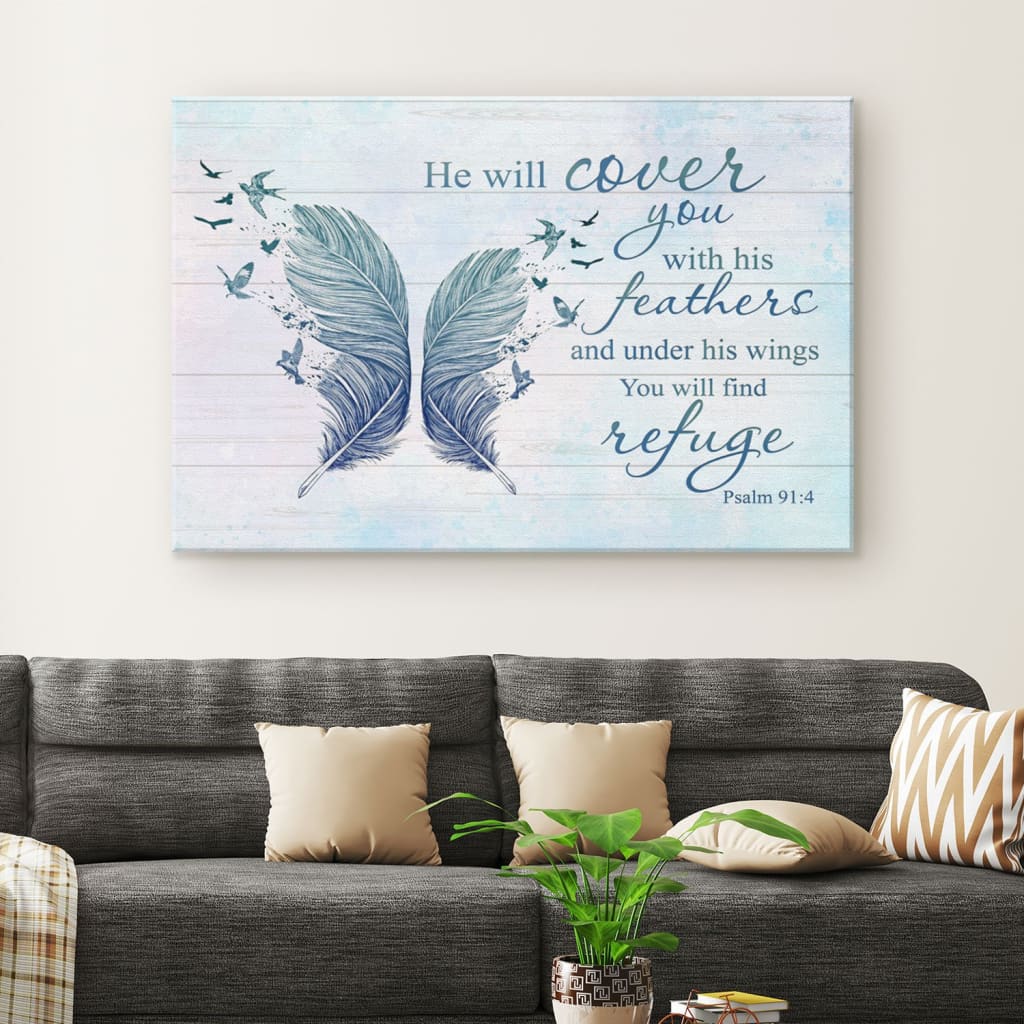 He Will Cover You With His Feathers Psalm 914 Bible Verse Wall Art Canvas_9138 – Religious Wall Decor