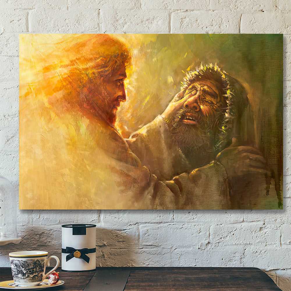 Healing The Blind Man Canvas – Jesus Heals Man Pictures – Jesus Wall Art – Religious Poster – Christian Canvas – Gift For Christian