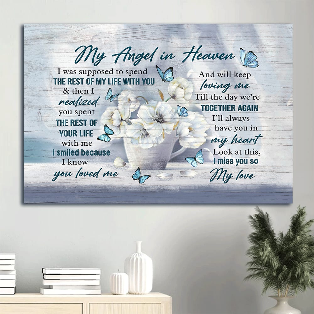 Heaven Beautiful White Flower Till The Day We’re Together Again Memorial Gift For Family Members My Angle In Heaven Canvas Wall Art – Christian Wall Decor