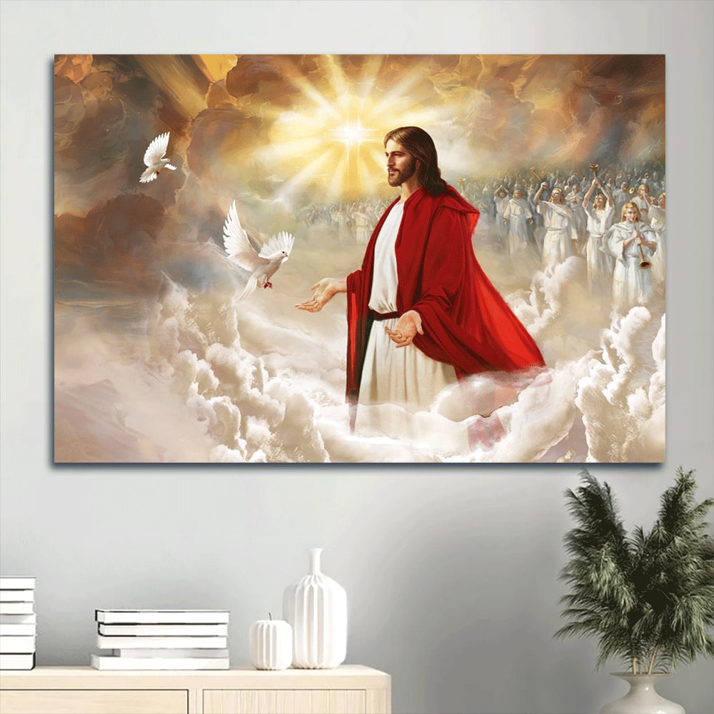 Holy Spirit Dove Religious Painting God In Heaven Jesus Drawing Canvas Wall Art – Christian Wall Decor