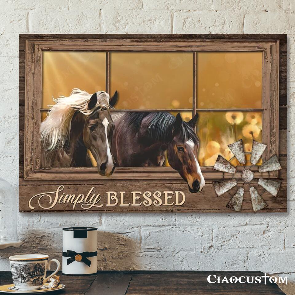 Horse And Dandelion Garden – Simply Blessed – Jesus Canvas Wall Art – Bible Verse Canvas – Christian Canvas Wall Art