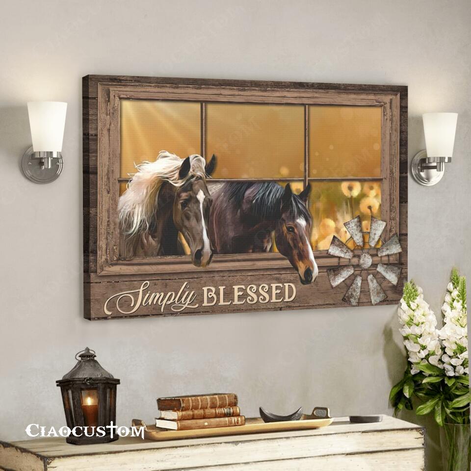 Horse And Dandelion Garden – Simply Blessed – Jesus Canvas Wall Art – Bible Verse Canvas – Christian Canvas Wall Art