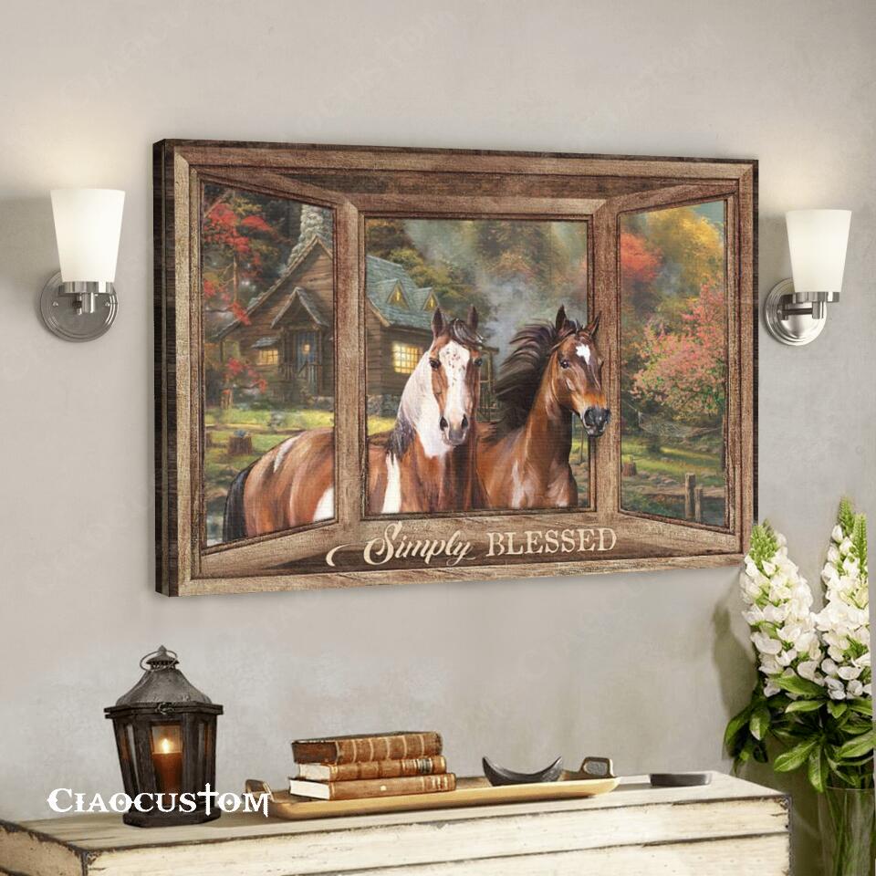 Horse And Gardens – Simply Blessed – Bible Verse Canvas – Christian Canvas Wall Art