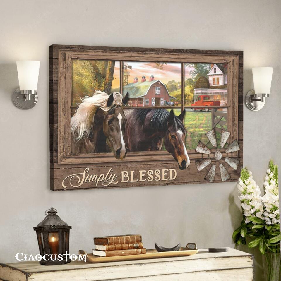 Horse And House – Simply Blessed Canvas Wall Art – Bible Verse Canvas – Christian Canvas Wall Art