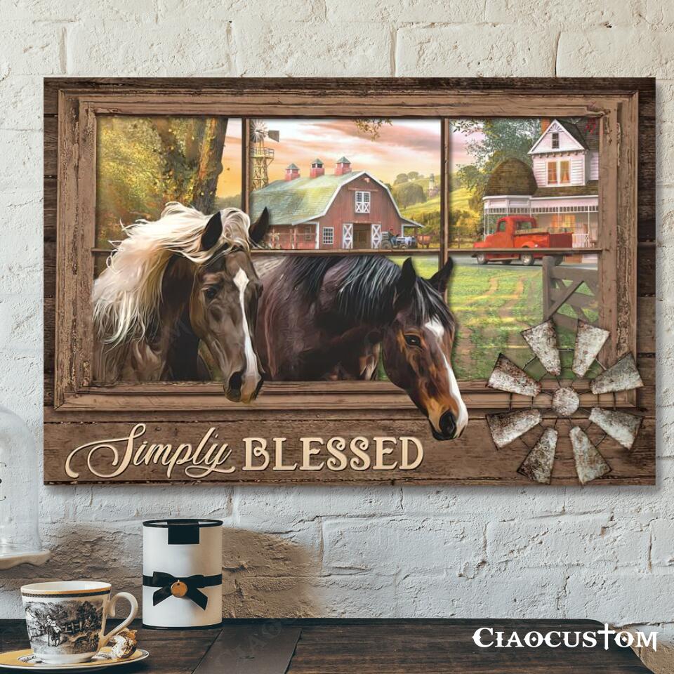 Horse And House – Simply Blessed Canvas Wall Art – Bible Verse Canvas – Christian Canvas Wall Art