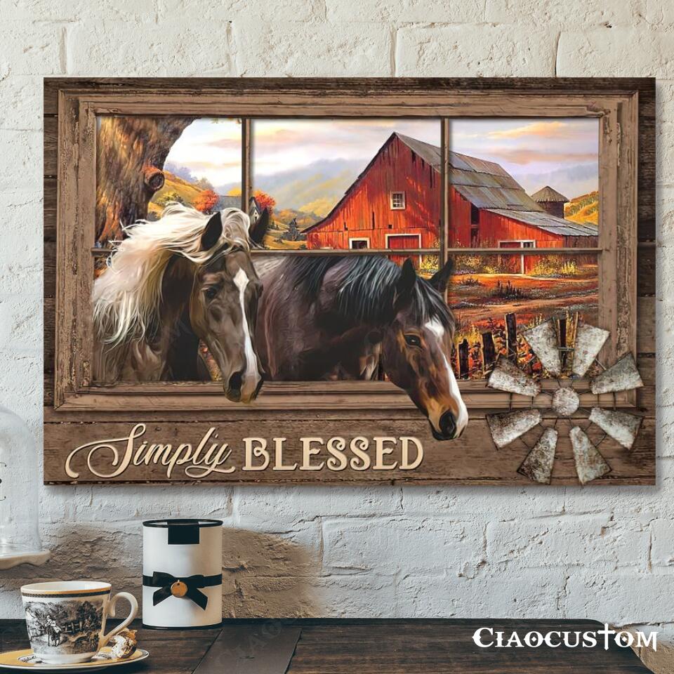 Horse And House – Simply Blessed – Jesus Canvas Wall Art – Bible Verse Canvas – Christian Canvas Wall Art