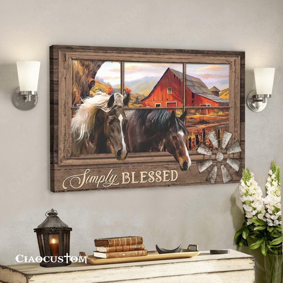 Horse And House – Simply Blessed – Jesus Canvas Wall Art – Bible Verse Canvas – Christian Canvas Wall Art