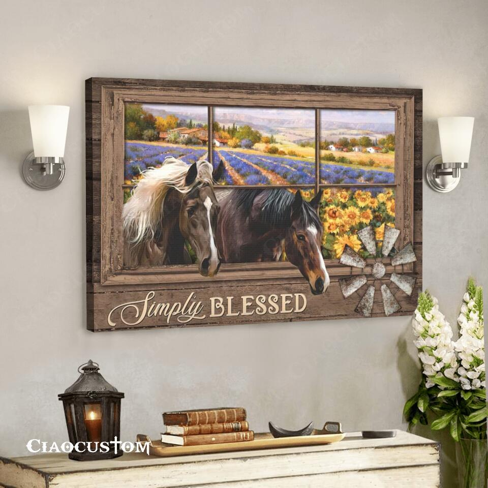 Horse And Sunflower – Simply Blessed Canvas Art – Bible Verse Canvas – Christian Canvas Wall Art