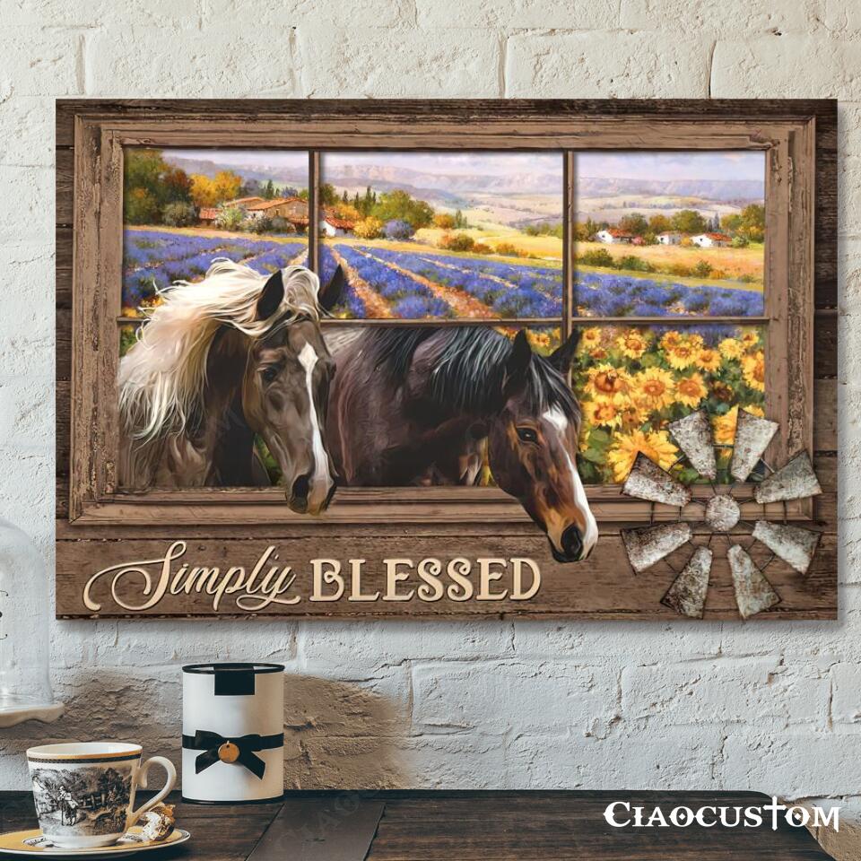 Horse And Sunflower – Simply Blessed Canvas Art – Bible Verse Canvas – Christian Canvas Wall Art