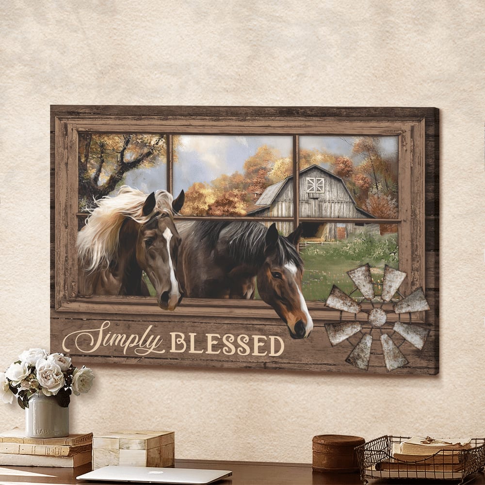 Horse Farm Simply Blessed Jesus Canvas Wall Art – Christian Poster – Religious Wall Decor