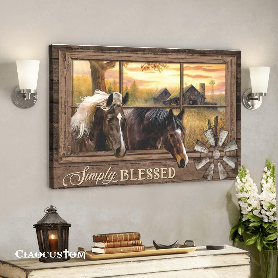 Horse – Simply Blessed – Jesus Canvas Wall Art – Bible Verse Canvas – Christian Canvas Wall Art