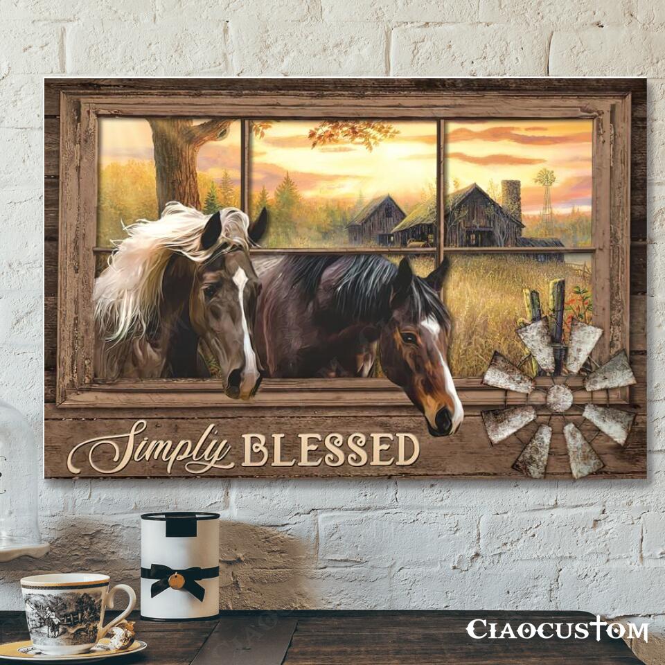 Horse – Simply Blessed – Jesus Canvas Wall Art – Bible Verse Canvas – Christian Canvas Wall Art