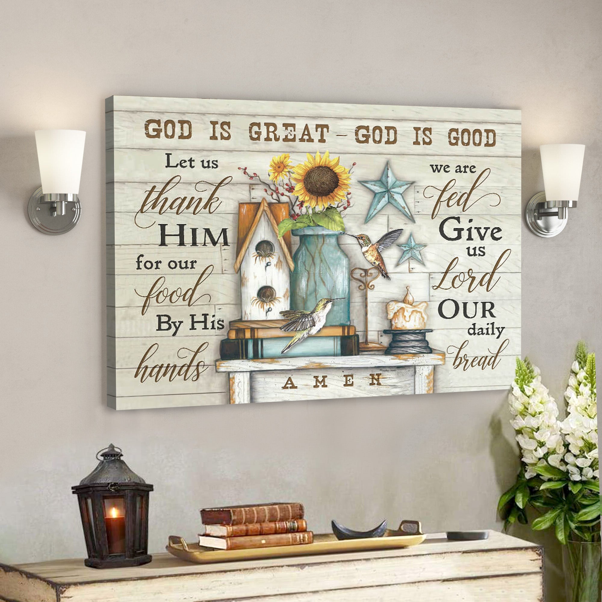 Hummingbird – God Is Great God Is Good – Bible Verse Canvas – Scripture Canvas Wall Art