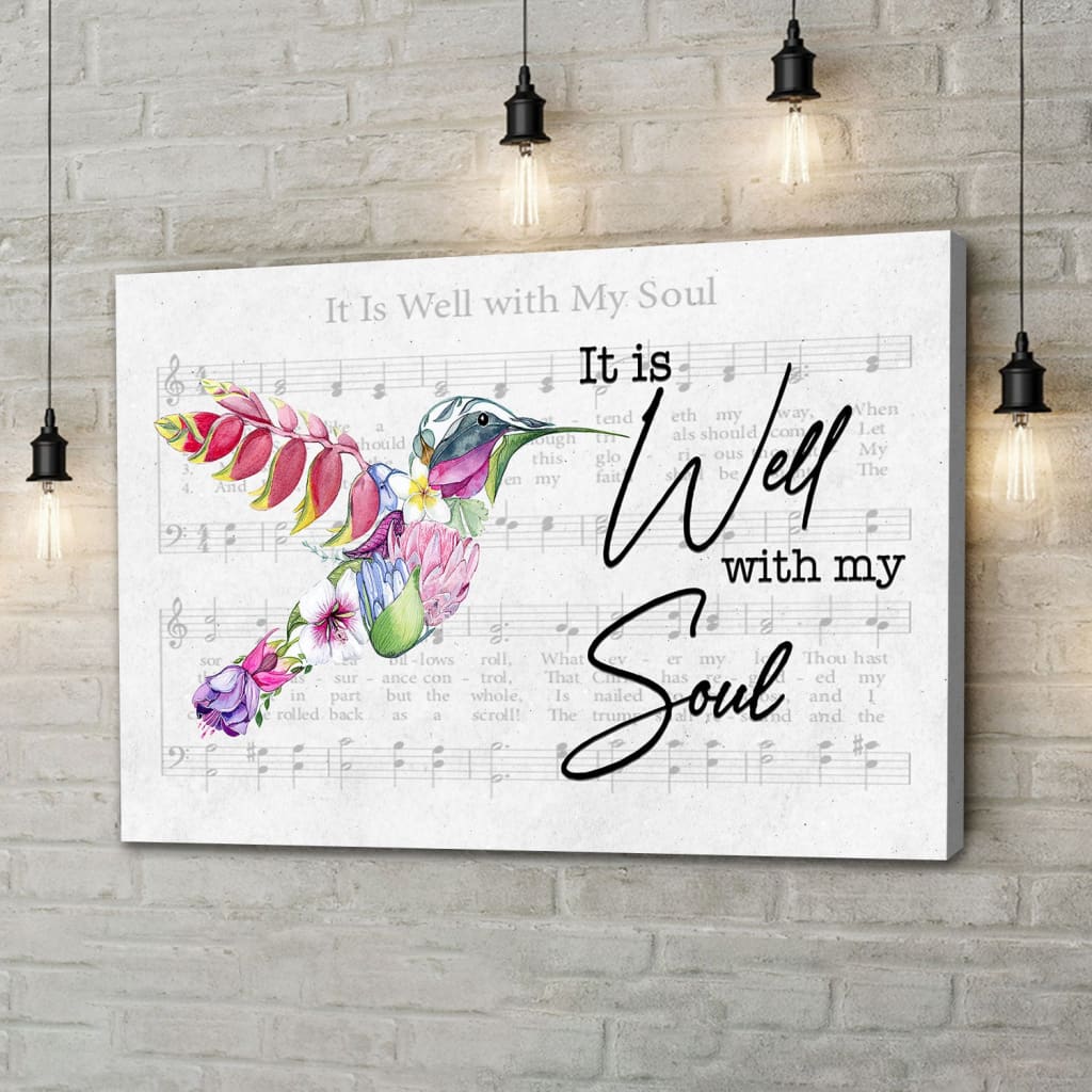 Hummingbird Flower, It Is Well With My Soul Wall Art Canvas – Religious Wall Decor