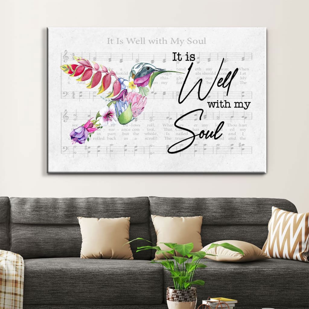 Hummingbird Flower, It Is Well With My Soul Wall Art Canvas – Religious Wall Decor