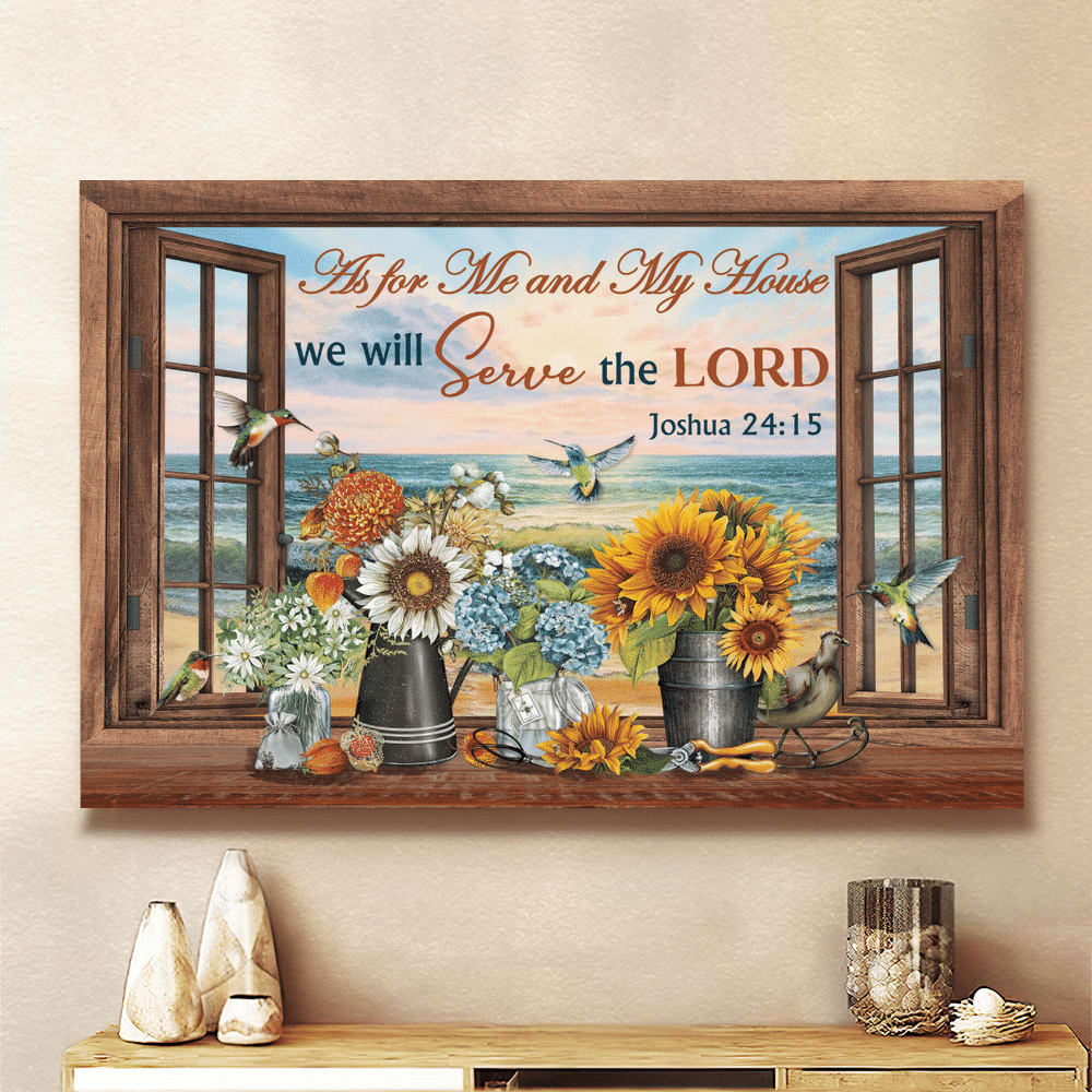 Hummingbird Flowers Beach We Will Serve The Lord Canvas Wall Art – Christian Poster – Religious Wall Decor