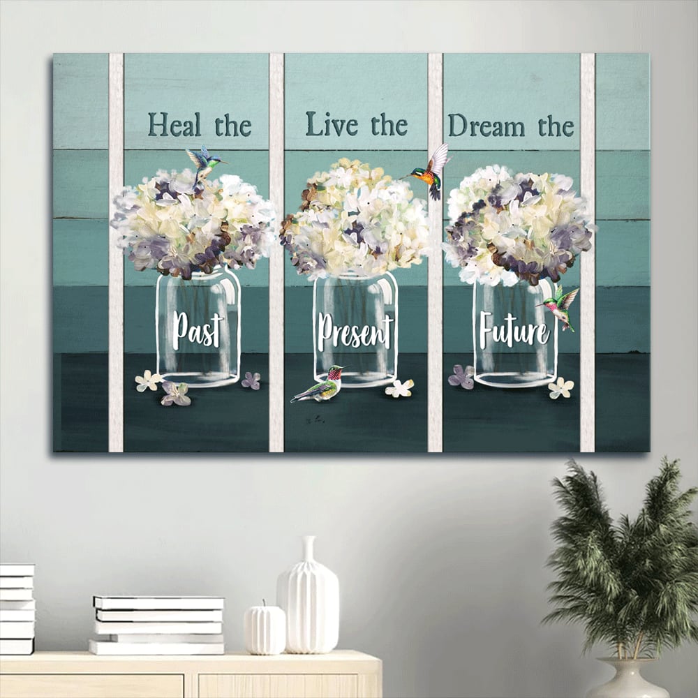 Hummingbird Watercolor Flowers Inspirational Quote Dream The Future Canvas Wall Art – Christian Wall Decor