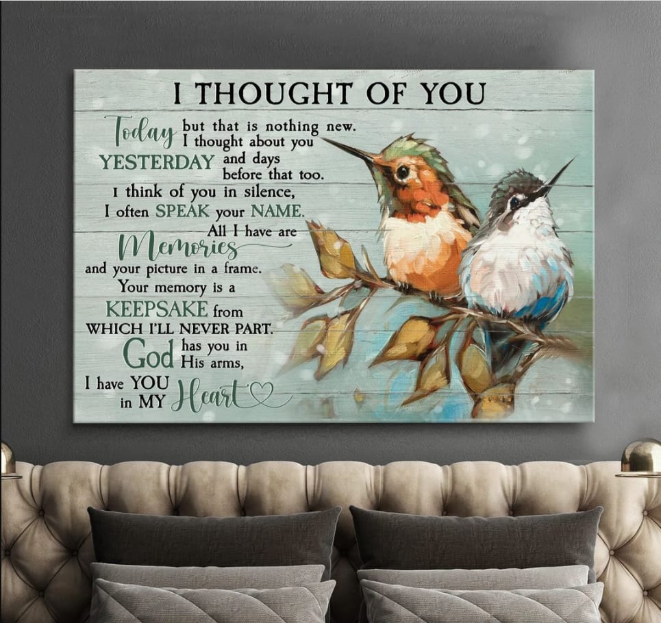 Hummingbirds I Thought Of You God Has You In His Arms I Have You In My Heart Canvas Wall Art – Christian Poster – Religious Wall Decor