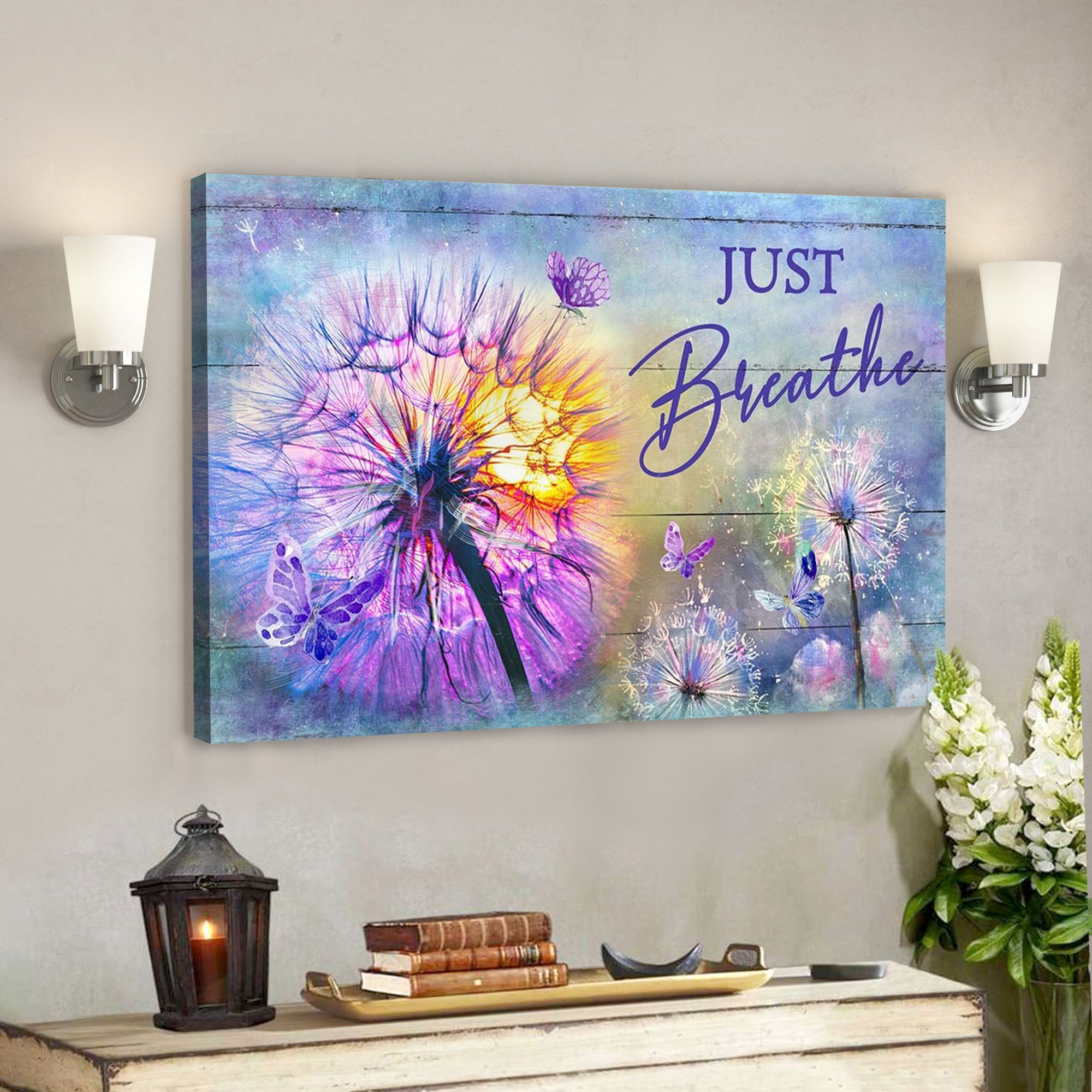 Hydrangea – Just Breathe – Bible Verse Canvas – Scripture Canvas Wall Art