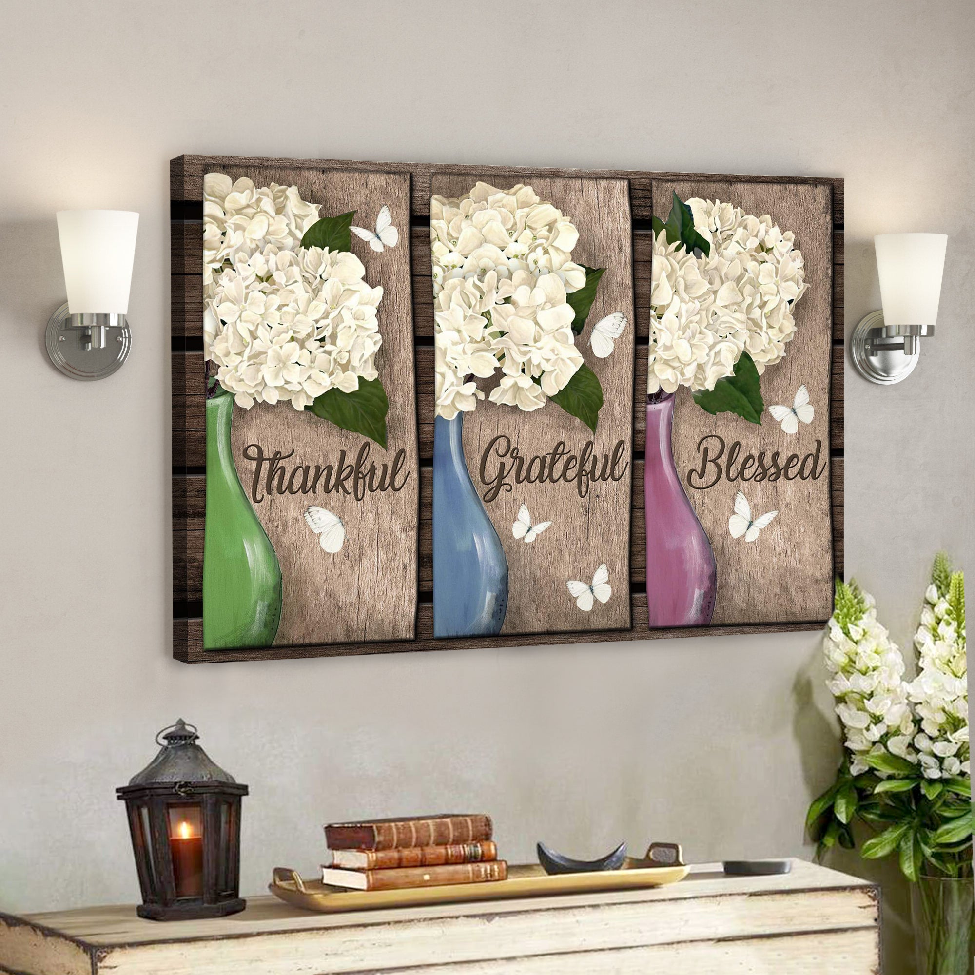 Hydrangea – Thankful Grateful Blessed Canvas Wall Art – Bible Verse Canvas