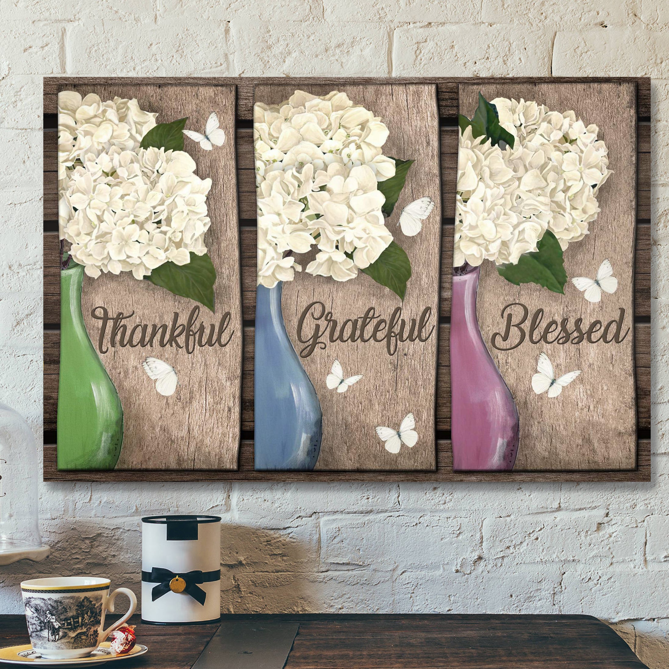 Hydrangea – Thankful Grateful Blessed Canvas Wall Art – Bible Verse Canvas