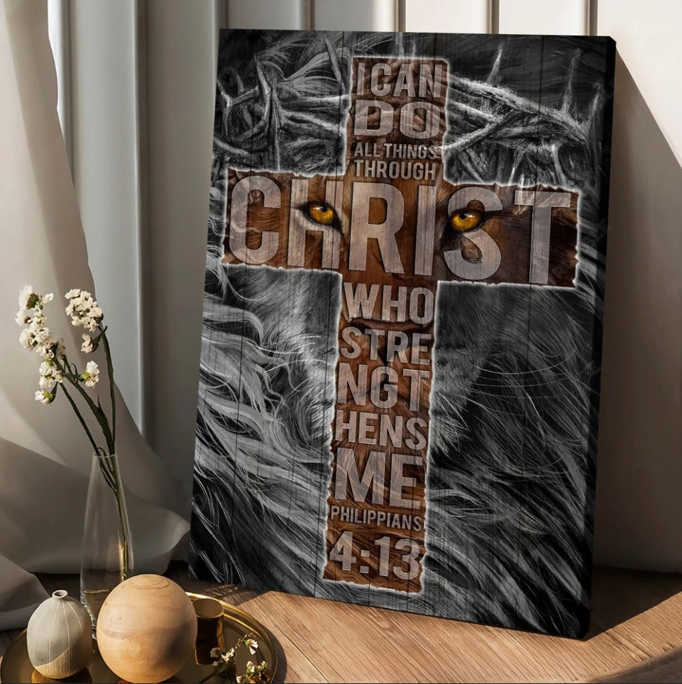 I Can Do All Things Through Christ Canvas – Cross Lion Canvas Posters – Christian Wall Posters – Religious Wall Decor