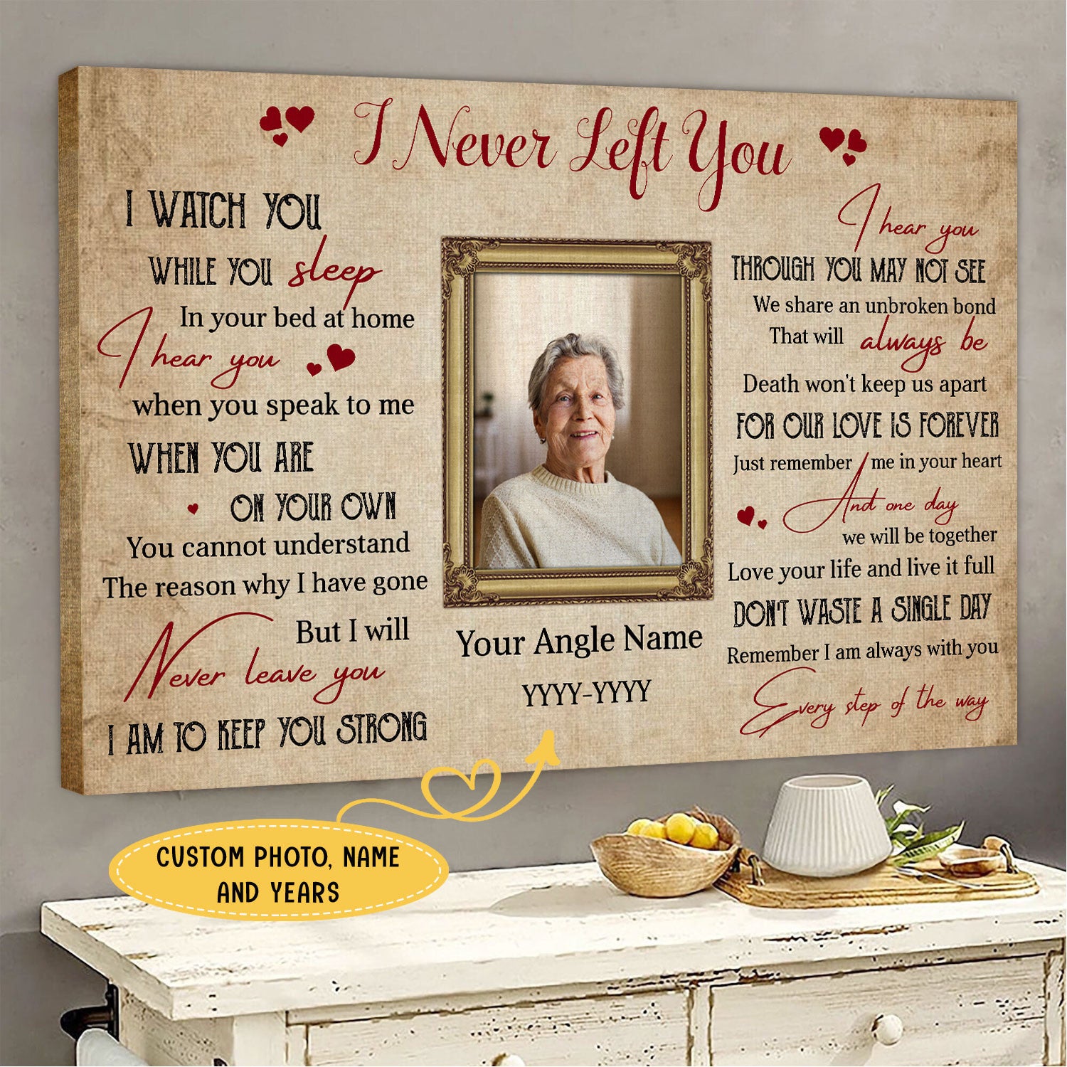 I Never Left You Personalized Family Member Memorial Canvas Wall Art – Pet Memorial Gifts