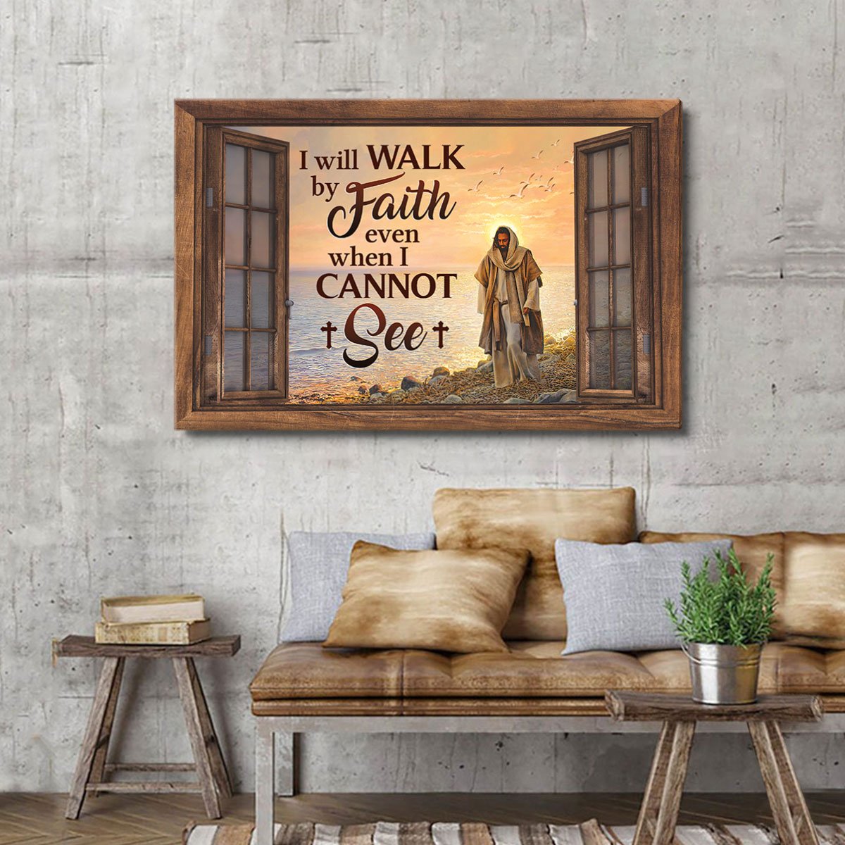 I Will Walk By Faith Even When I Cannot See Jesus Canvas Wall Art – Jesus Canvas Pictures – Christian Wall Posters