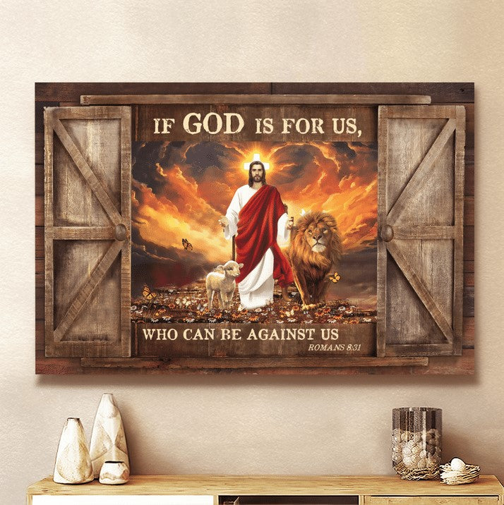 If God Is For Us Who Can Be Against Us Canvas Wall Art – Christian Poster – Religious Wall Decor