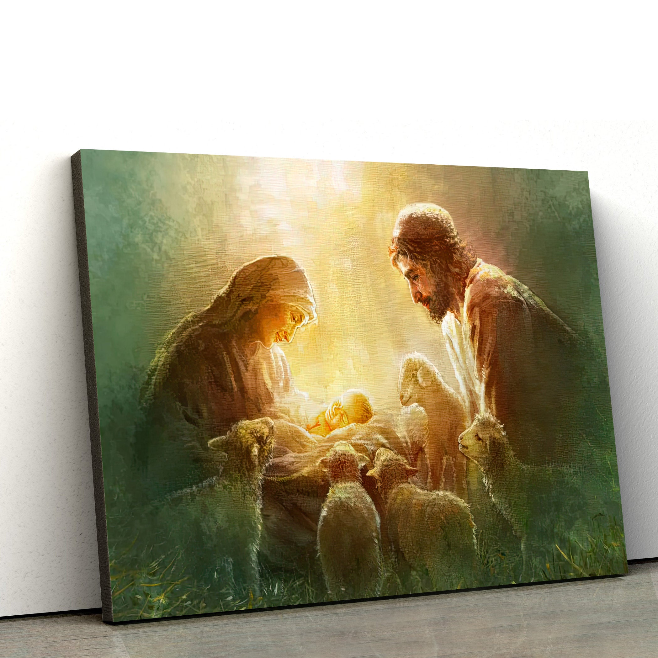 Immanuel Canvas Wall Art - Mary, Joseph and Lambs Canvas Poster - Jesus Christ Canvas - Christian Wall Decor 