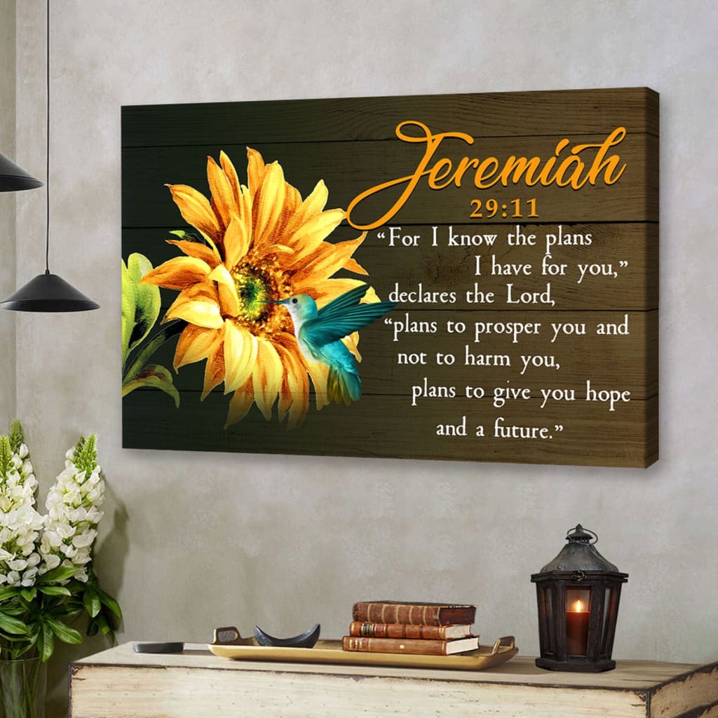 Jeremiah 2911 Wall Art For I Know The Plans I Have For You Hummingbird Sunflower Canvas Print – Religious Wall Decor