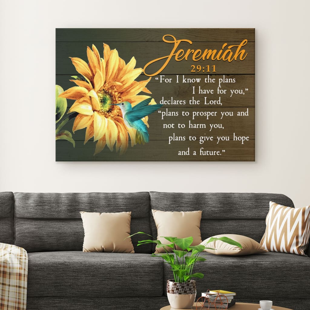 Jeremiah 2911 Wall Art For I Know The Plans I Have For You Hummingbird Sunflower Canvas Print – Religious Wall Decor