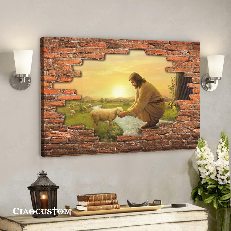 Jesus & Lamb – Jesus Pictures – Jesus Canvas Poster – Jesus Wall Art – Christian Canvas Prints – Faith Canvas – Gift For Christian