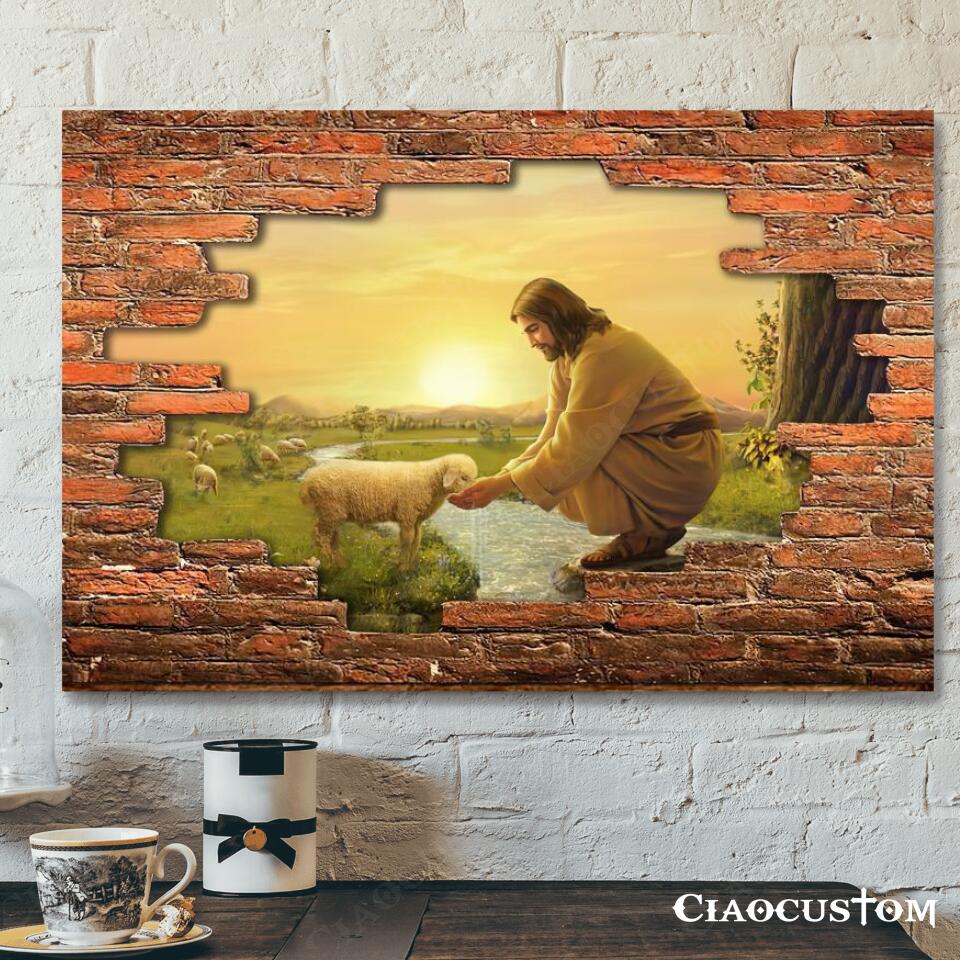 Jesus & Lamb – Jesus Pictures – Jesus Canvas Poster – Jesus Wall Art – Christian Canvas Prints – Faith Canvas – Gift For Christian