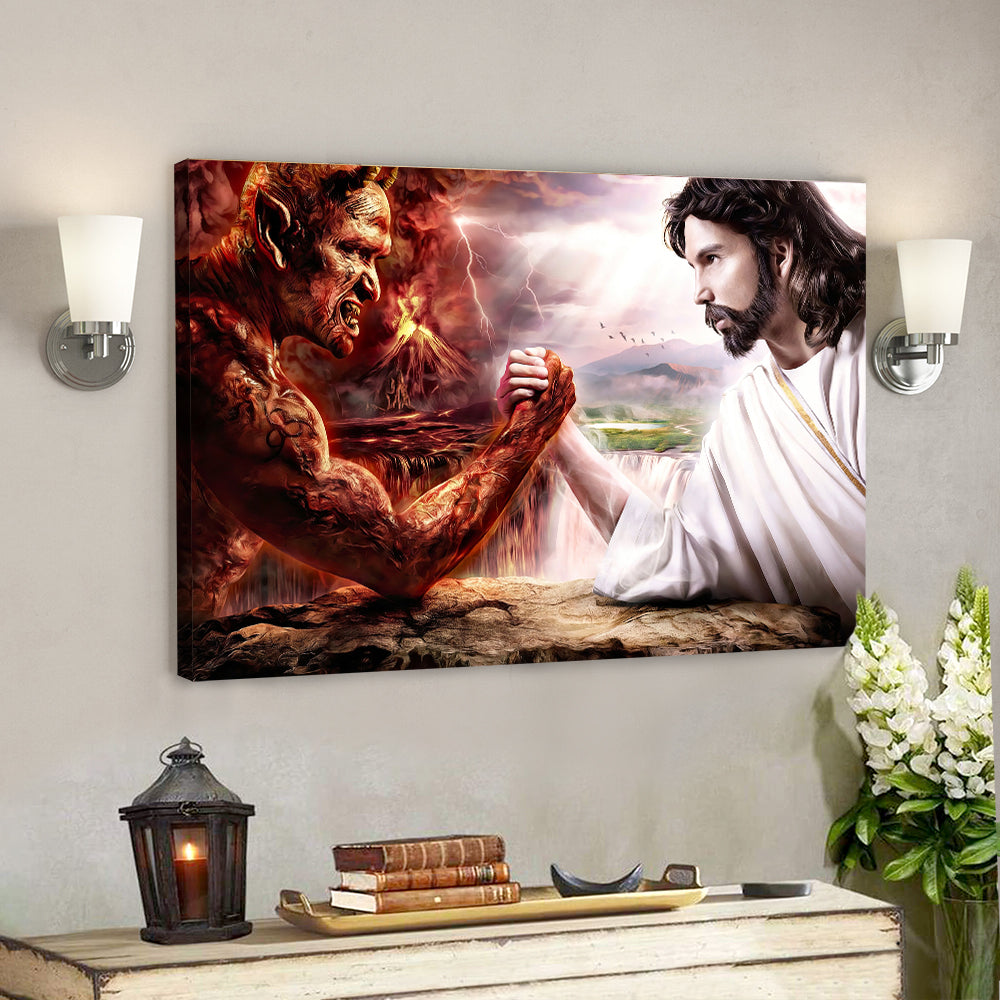 Jesus And Devil – Jesus Pictures – Jesus Canvas Poster – Jesus Wall Art – Christian Canvas Prints – Faith Canvas – Gift For Christian