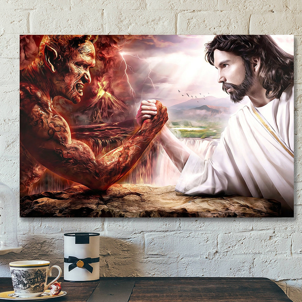 Jesus And Devil – Jesus Pictures – Jesus Canvas Poster – Jesus Wall Art – Christian Canvas Prints – Faith Canvas – Gift For Christian