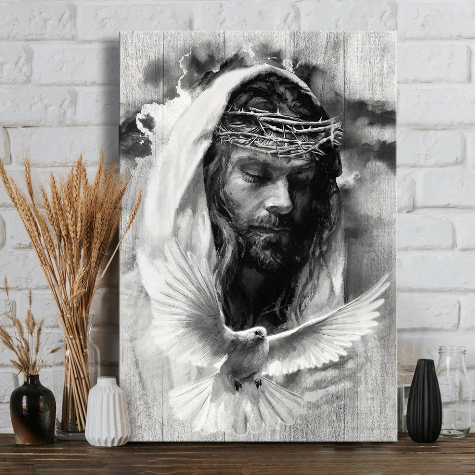 Jesus And Dove Black And White Canvas Posters – Christian Wall Posters – Religious Wall Decor