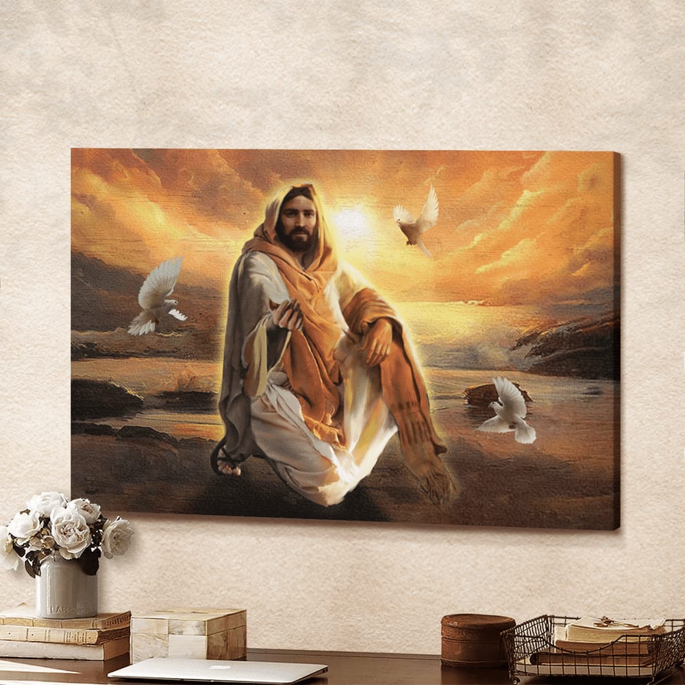 Jesus And Dove Give Me Your Hand Canvas Wall Art – Jesus Canvas Pictures – Christian Wall Posters