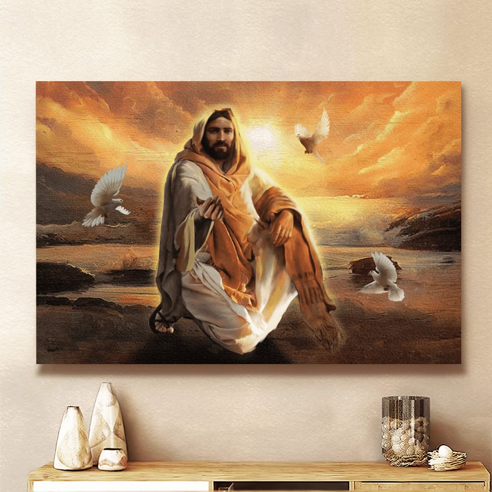 Jesus And Dove Give Me Your Hand Canvas Wall Art – Jesus Canvas Pictures – Christian Wall Posters