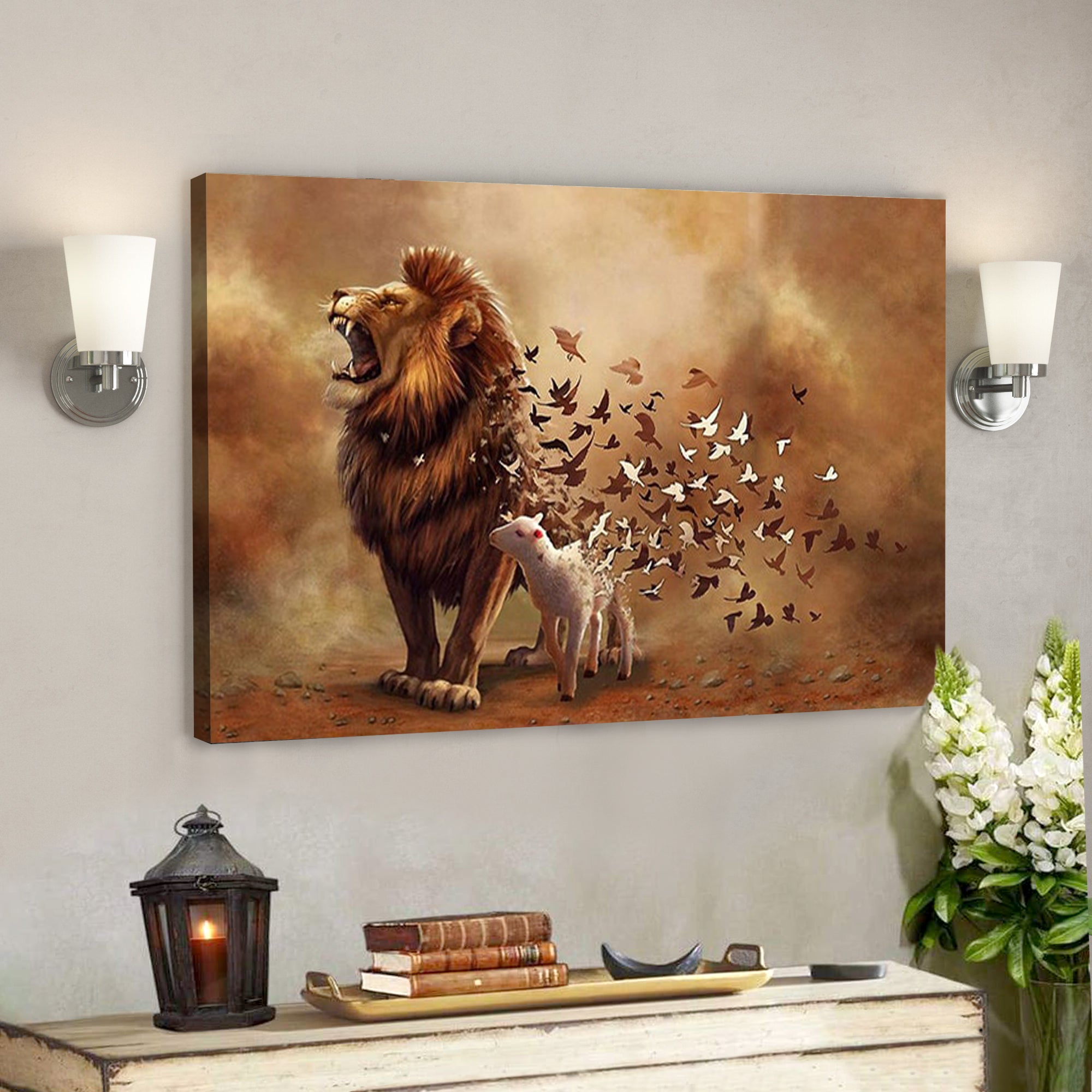 Jesus And Lion Canvas – Bible Verse Canvas – Scripture Canvas Wall Art