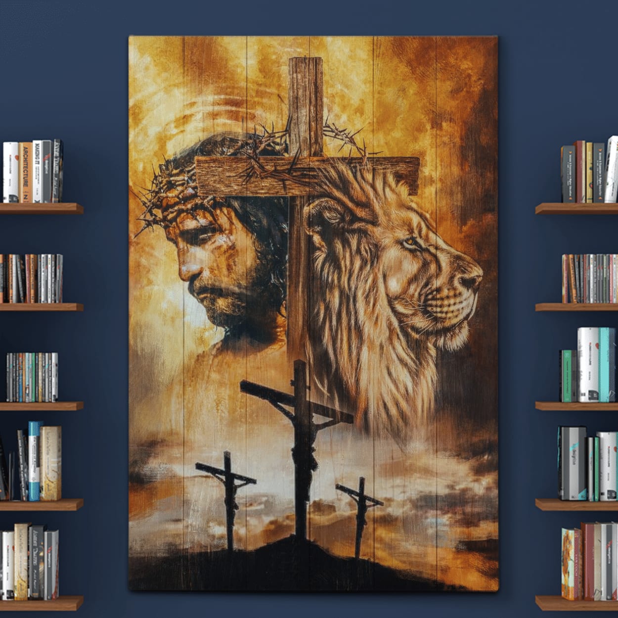 Jesus And Lion Cross Design Canvas Posters – Christian Wall Posters – Religious Wall Decor