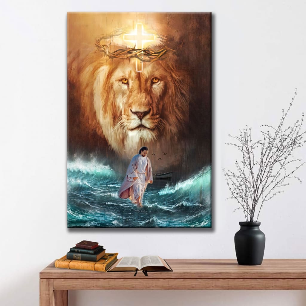 Jesus And Lion Jesus Walks On The Water Canvas Posters – Christian Wall Posters – Religious Wall Decor