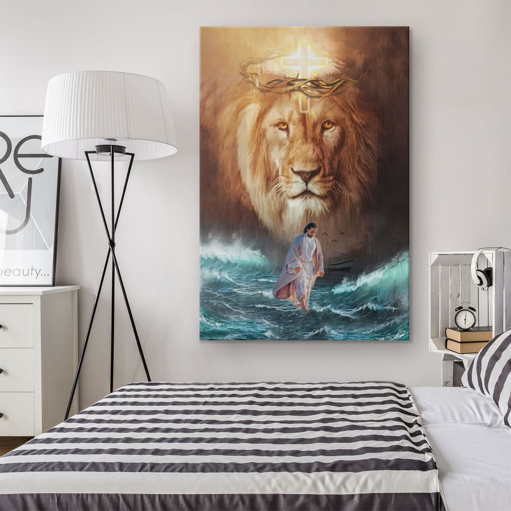 Jesus And Lion Jesus Walks On The Water Canvas Posters – Christian Wall Posters – Religious Wall Decor