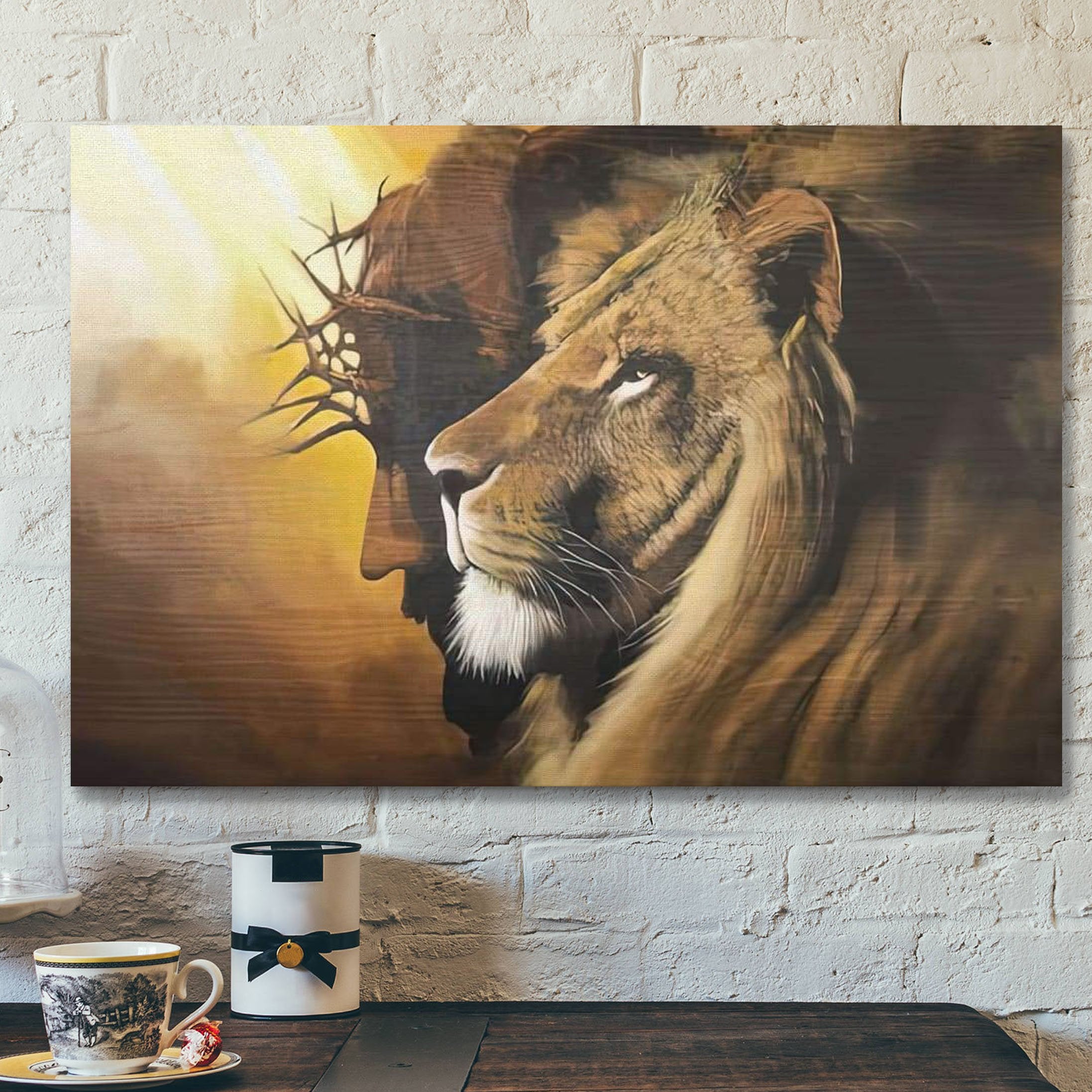 Jesus And Lion Picture – Christ And Lion – The Lion Of Judah Wall Art – Half Jesus Half Lion Canvas – Christian Wall Art