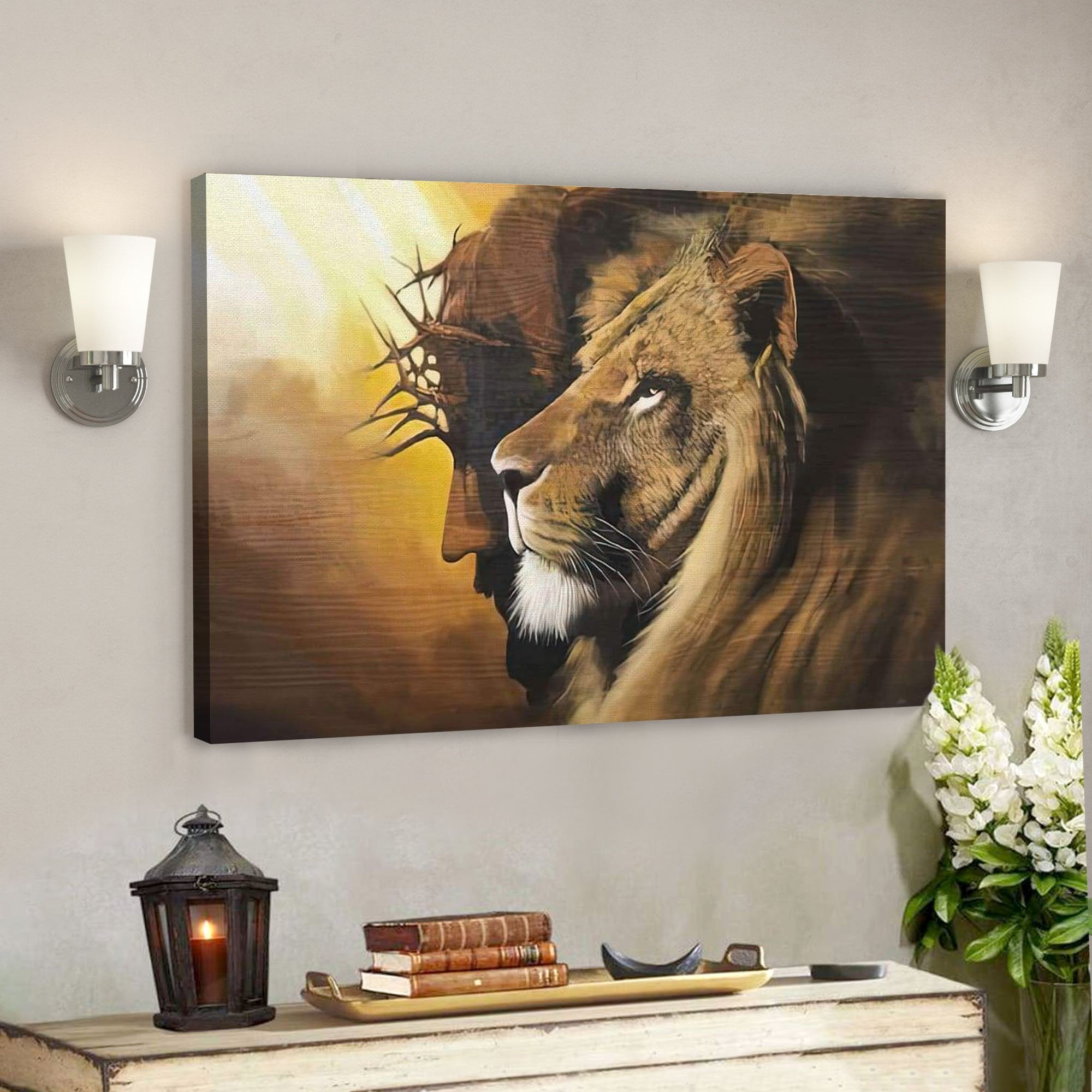 Jesus And Lion Picture - Christ And Lion - The Lion Of Judah Wall Art - Half Jesus Half Lion Canvas - Christian Wall Art 