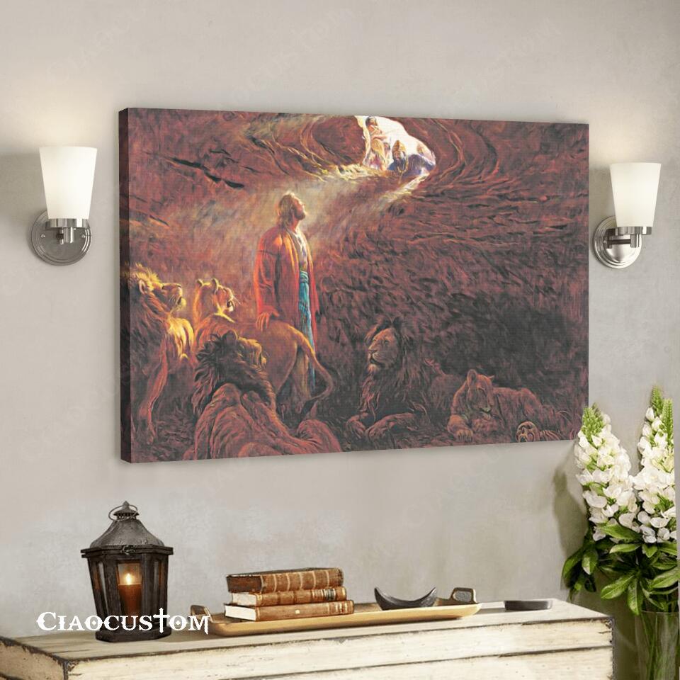 Jesus And Lions In The Cave – Jesus Canvas Painting – Jesus Canvas Art – Jesus Poster – Jesus Canvas – Christian Gift