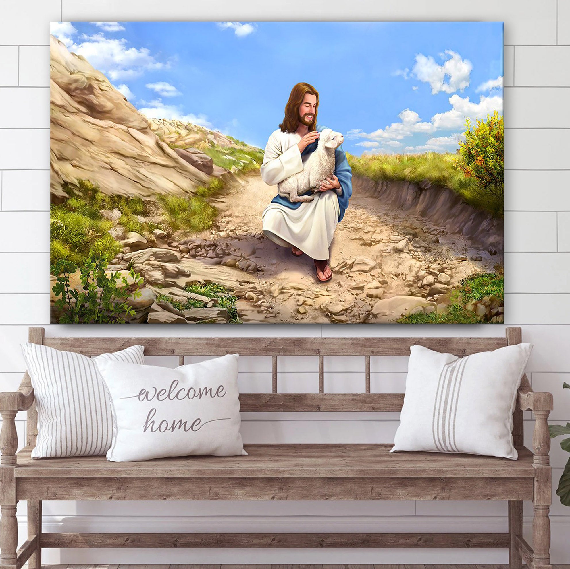 Jesus And Sheep Canvas Pictures – Jesus Christ Canvas Art – Christian Wall Canvas